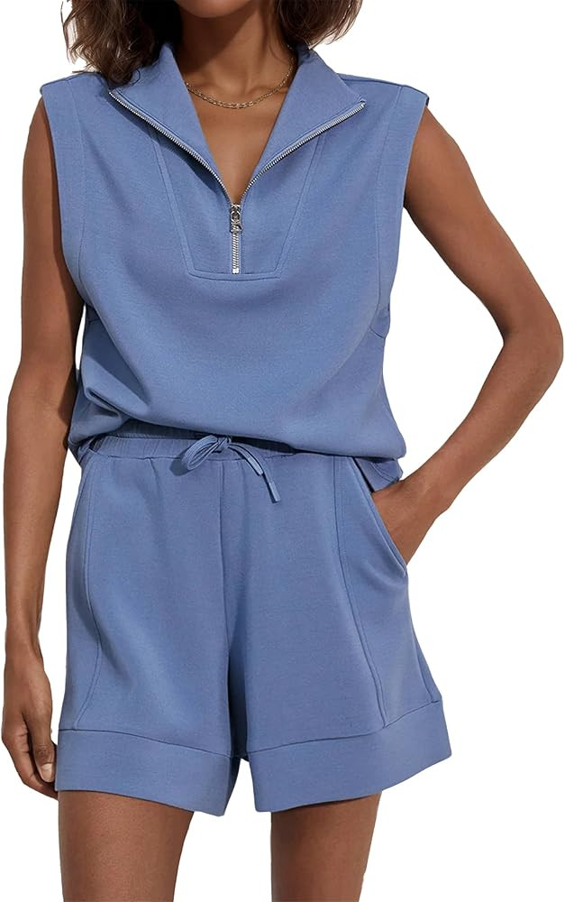 MISSACTIVER Women’s Two Piece Outfits Lounge Sets Lapel Collar Half Zip Sweatshirt Drawstring S... | Amazon (US)