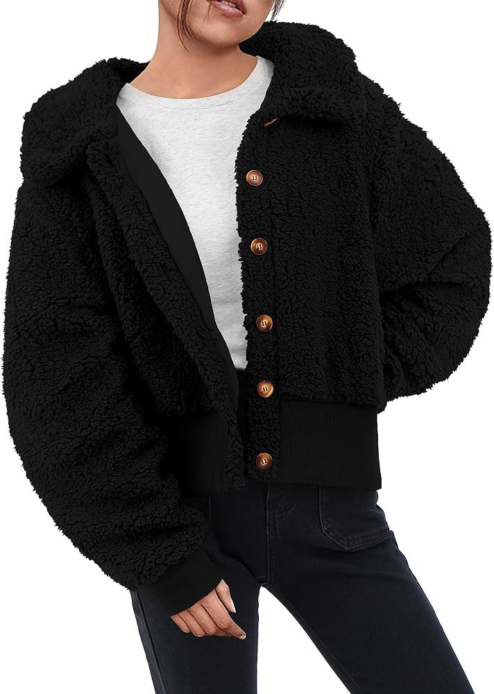BTFBM Women's Button Down Sherpa Shacket Jacket Long Sleeve Faux Fur Warm Fall Winter Outwear Fuz... | Amazon (US)
