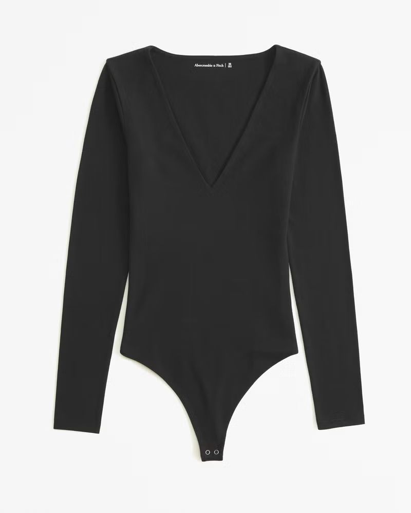 Women's Long-Sleeve Cotton-Blend Seamless Fabric V-Neck Bodysuit | Women's Up To 40% Off Select S... | Abercrombie & Fitch (US)