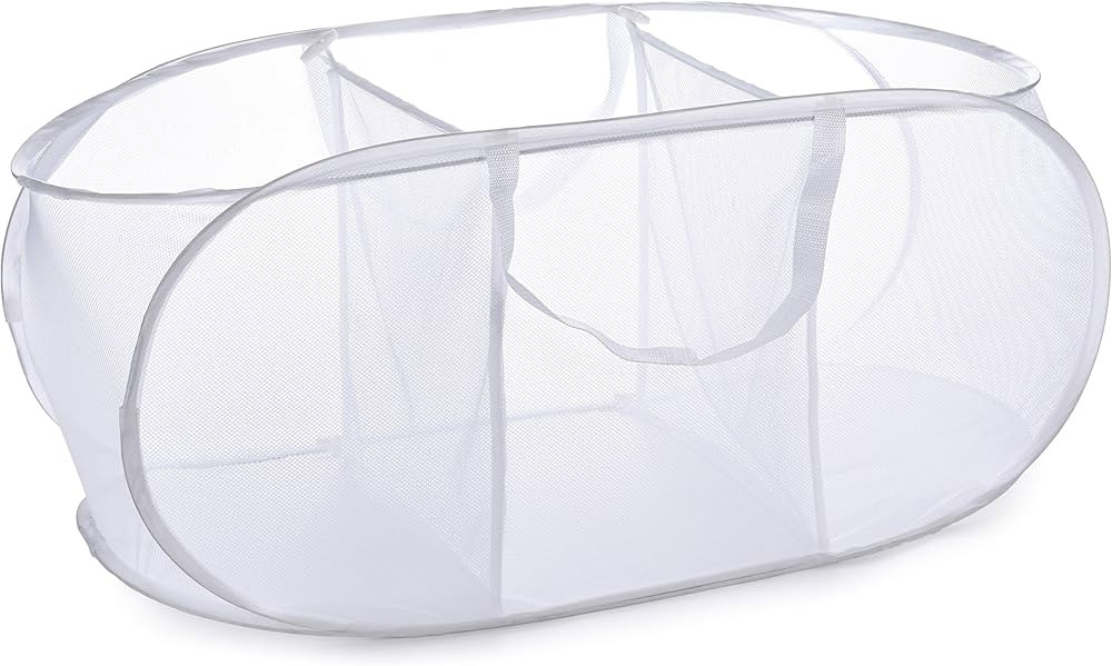 Popup Laundry Basket, Three Compartments - Durable Mesh Material, Folds for Storage, Easy Carry H... | Amazon (US)