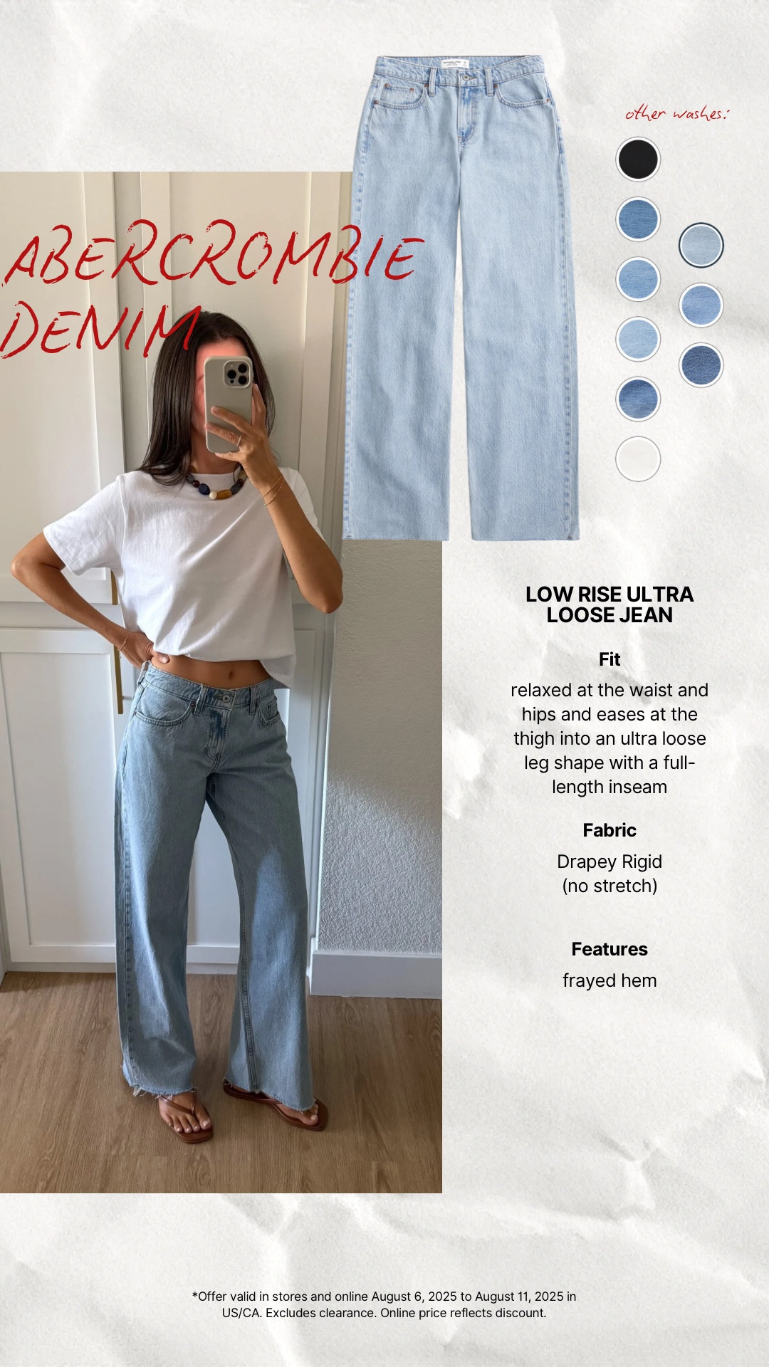 30-50% off all jeans at @abercrombie, 20% Off Almost Everything Else, plus you get an EXTRA 15% off with code DENIMAF which stacks on top of the sale! This is HUGE! #abercrombiepartner

I am 5’7” and I wear size 25 in Abercrombie jeans. This is my true size and my waist measures 25” around my navel. I also order all of my AF denim in their “Curve Love” style which keeps the waist measurement the same while adding an extra 2 inches in the hip & thighs. I wear XS in everything else at Abercrombie!

*Offer valid in stores and online August 6, 2025 to August 11, 2025 in US/CA. Excludes clearance. Exclusions apply as indicated. Online price reflects discount. *Use code DENIMAF at checkout August 6, 2025 to August 11, 2025 in US/CA. Exclusions apply. See details online.
