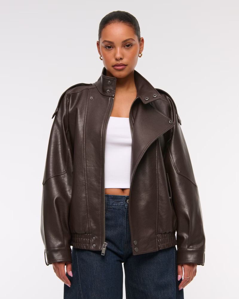 Women's Vegan Leather Bomber Jacket | Women's New Arrivals | Abercrombie.com | Abercrombie & Fitch (US)