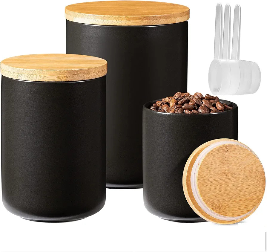 Yangbaga Black Canisters Sets for Kitchen-Set of 3 Kitchen Canisters for Countertop with Airtight... | Amazon (US)