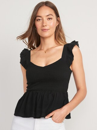 Smocked Flutter-Sleeve Cutwork Top for Women | Old Navy (US)