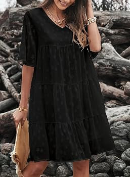 Happy Sailed Women Summer Square Neck Ruffle Hem Flowy Shift Babydoll Mini Dress | Amazon (US)