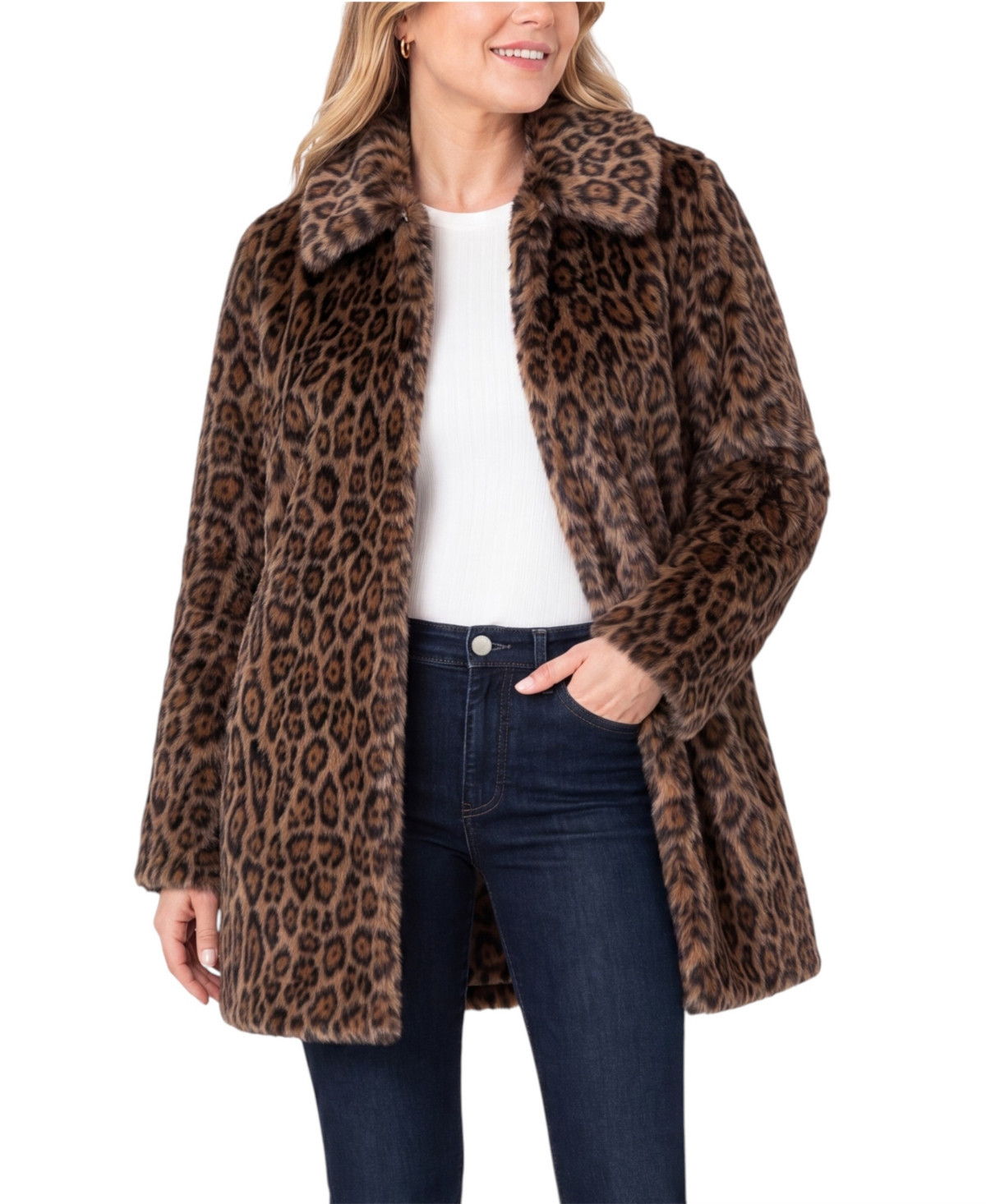 Liverpool Los Angeles Women's Faux Fur Leopard-Print Teddy Coat - Brown/ Multi | Macy's