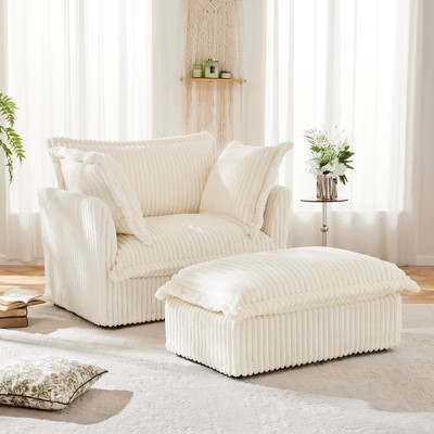 Corduroy Armchairs with Ottomans and Slipcovered Deep Seat Chairs, Removable Covers with Large Pillows, 300lb Capacity | Target