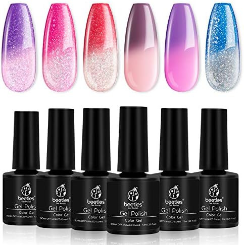 Beetles Color Changing Gel Polish Set - Pack of 6 Temperature Change Colors - Long Lasting Soak O... | Amazon (US)