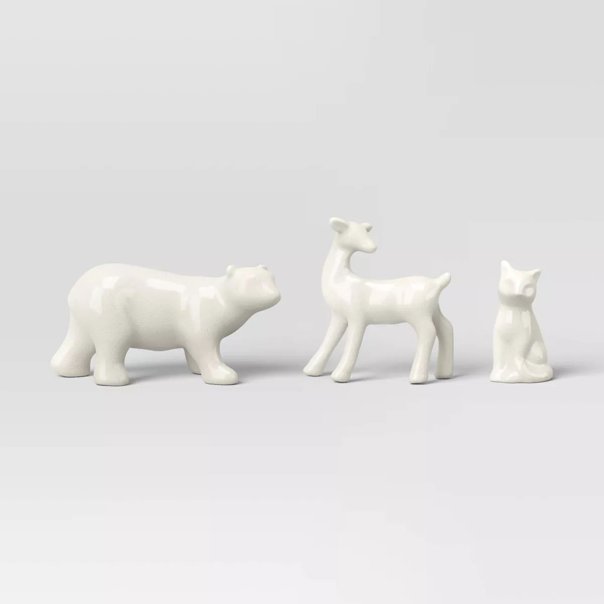 3pc Crackled Ceramic Fox/Bear/Deer Christmas Figurine Set - Wondershop™ White | Target