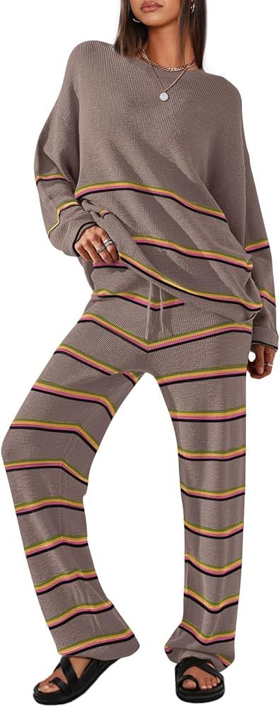 LILLUSORY 2 Piece Outfits for Women 2023 Oversized Fall Lounge Sets Striped Sweaters Cozy Knit Lo... | Amazon (US)