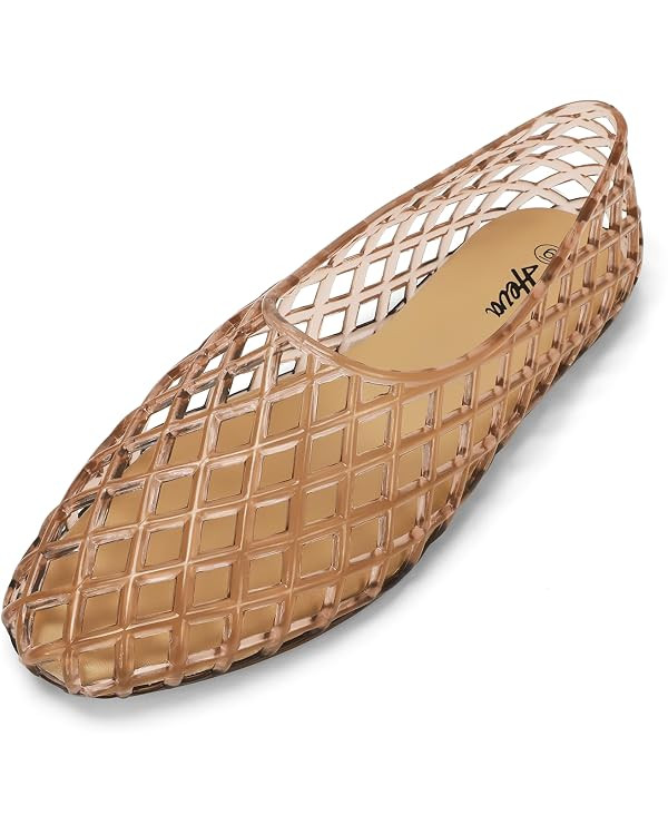 HEVA Women's Jelly Mesh Flats Breathable Clear Hollow Shoes Summer Beach Jellies Ballet Sandals | Amazon (UK)