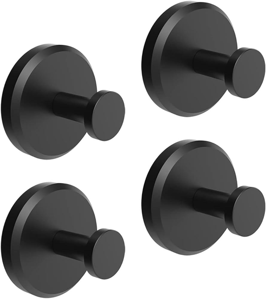HOME SO Suction Cup Hooks for Shower, Bathroom, Kitchen, Glass Door, Mirror, Tile – Loofah, Towel, Coat, Bath Robe Hook Holder for Hanging up to 15 lbs – Waterproof, Dark, Matte Black (4-Pack) | Amazon (US)