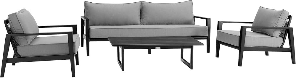 Armen Living Grand Modern Outdoor Patio Conversation Set, 4 Piece, Black | Amazon (US)