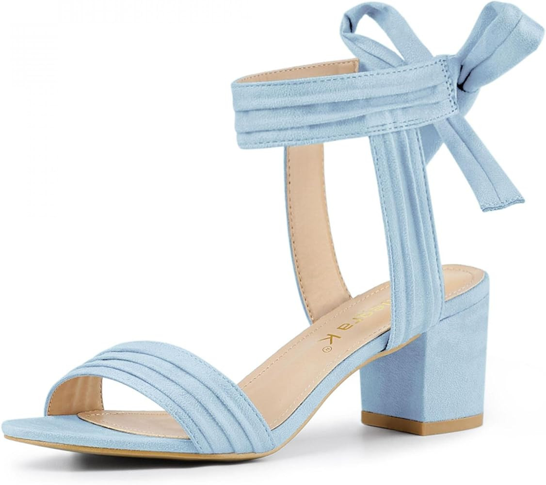 Allegra K Women's Open Toe Ankle Tie Back Block Heels Sandals | Amazon (US)