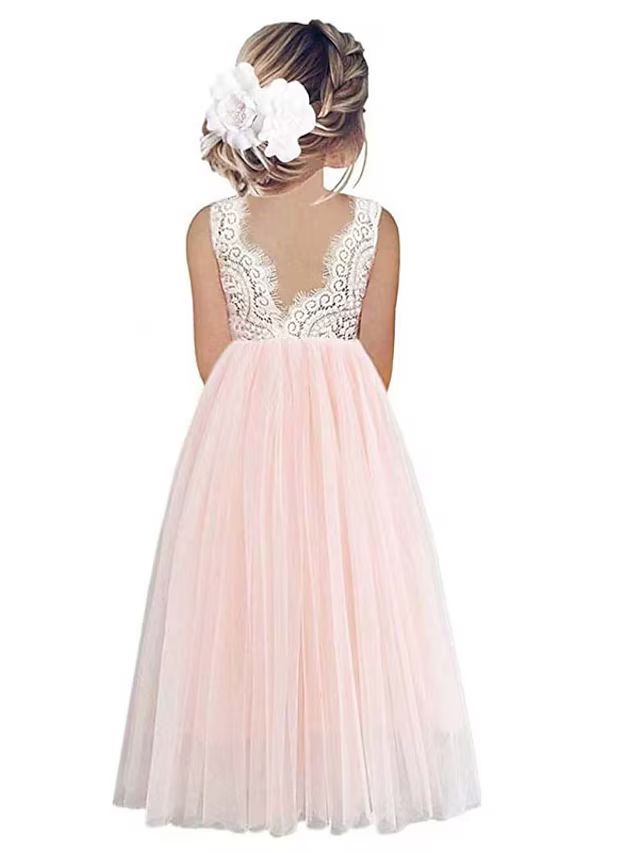A-Line Floor Length Flower Girl Dress Wedding Party Girls Cute Prom Dress Lace with Ruching Tutu ... | Lightinthebox