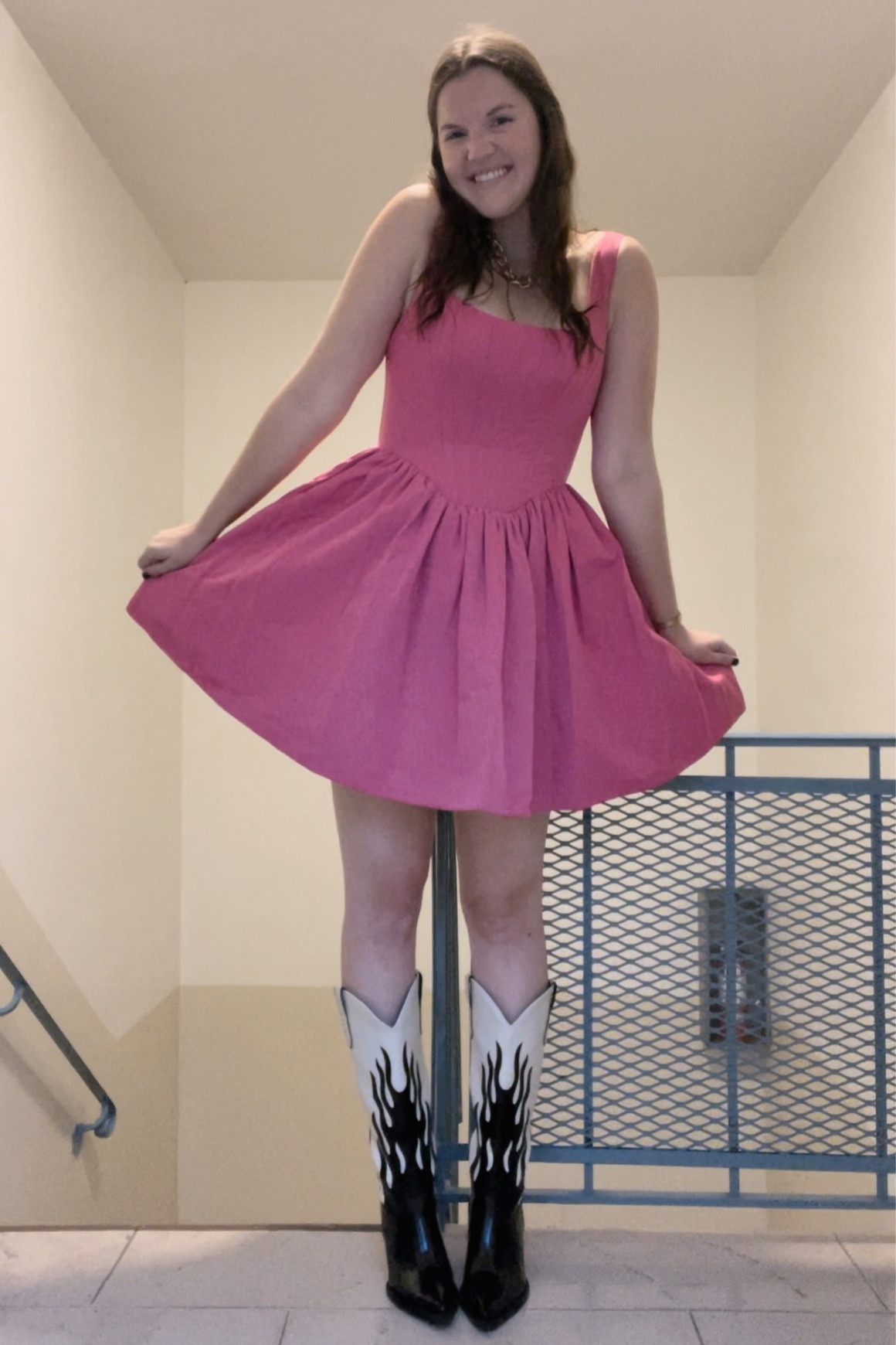 Shopbop STAUD Landscape Dress, corset, pink, mini dress, spring / summer, flame black and white cowboy boots, gold chain necklace, harry styles concert outfit, gold jewelry from Amazon, rings, Just purchased / new arrival, colorful fashion

#LTKunder50 #LTKstyletip #LTKunder100