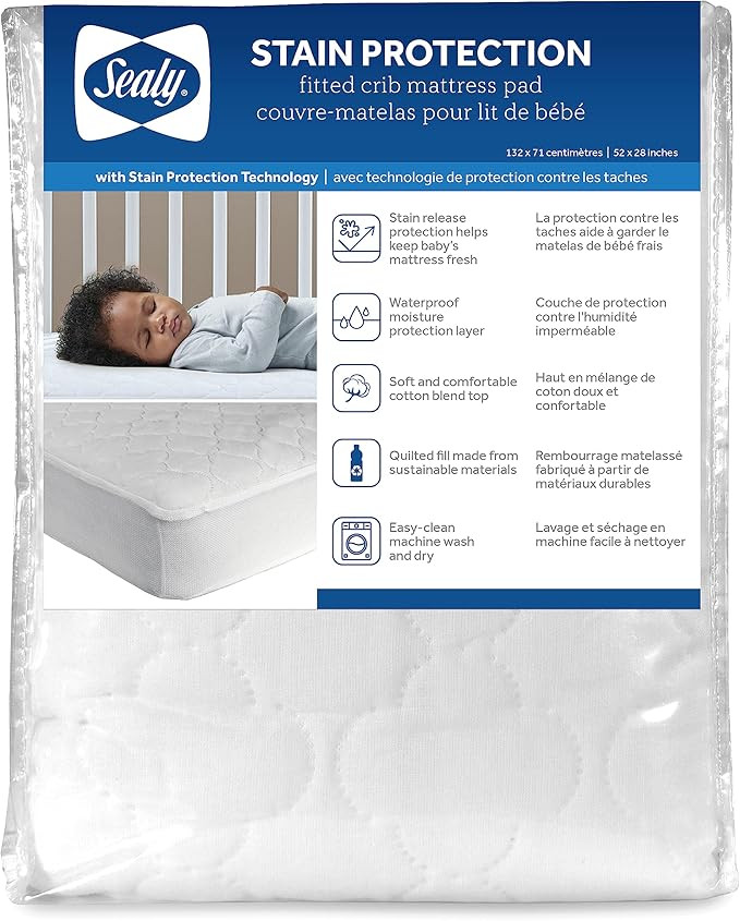 Sealy Baby Stain Protection Waterproof Crib Mattress Protector Cover, Fitted Toddler Bed Pad, Pro... | Amazon (US)