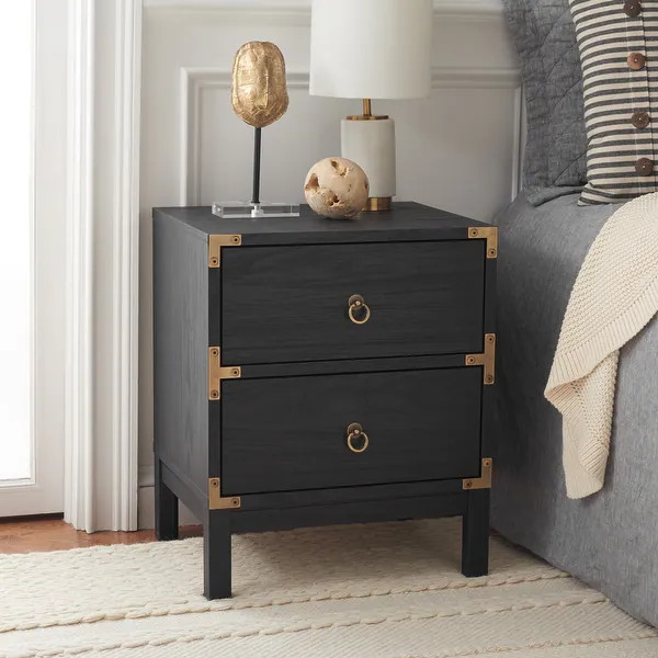 SAFAVIEH Home Collection Galio 2 Drawer Nightstand - Black/Gold | Bed Bath & Beyond