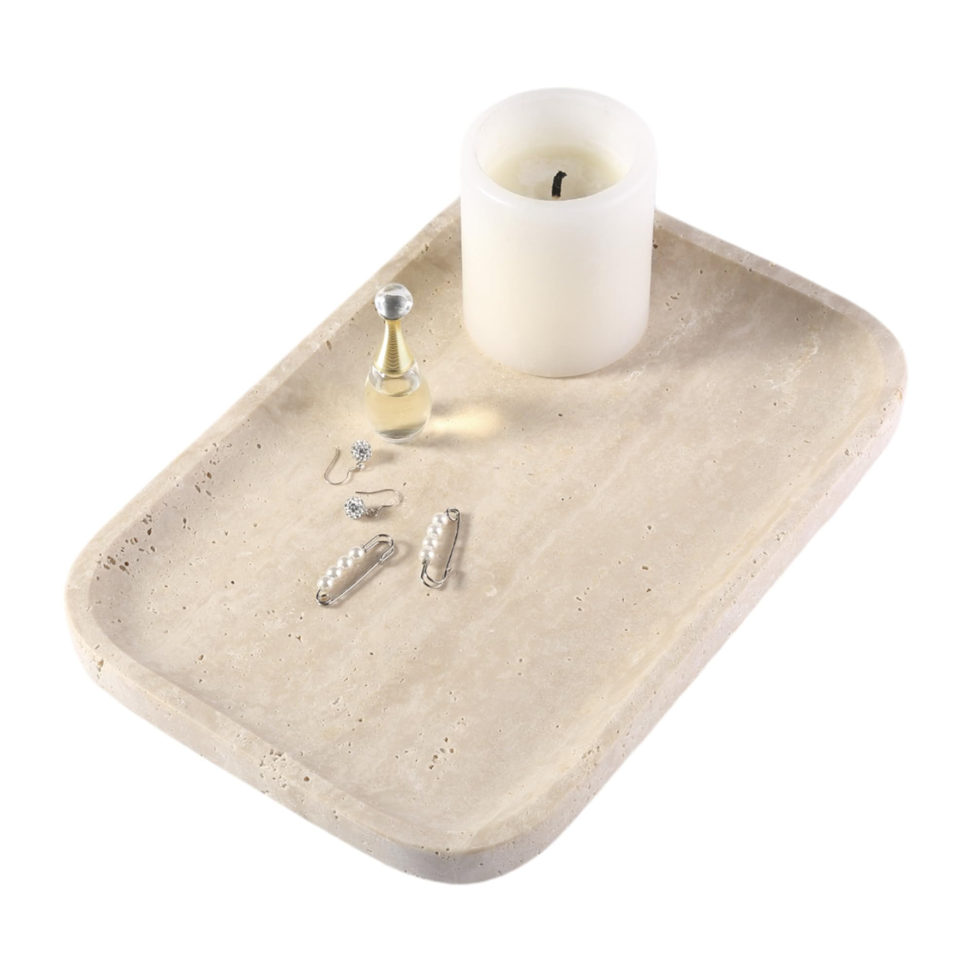 Marble Vanity Tray for Dresser Organizer, Travertine Bathroom Tray Countertop, Beige Decorative S... | Amazon (US)
