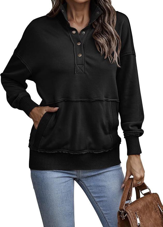 KIRUNDO 2022 Fall Winter Women's Lapel Long Sleeve Casual Button Down Sweatshirts Loose Fit Pullo... | Amazon (US)