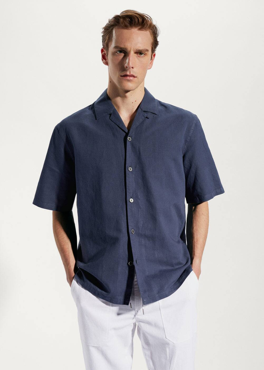 Cotton-linen bowling-collar shirt -  Men | Mango Man USA | MANGO (US)