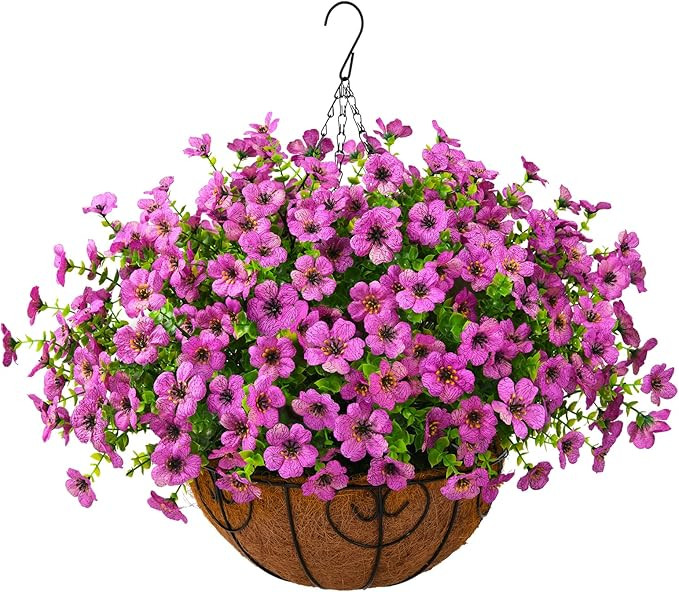 Artificial Faux Hanging Plants Flowers Basket Outdoor Porch Garden Spring Summer Decoration, Fake... | Amazon (US)