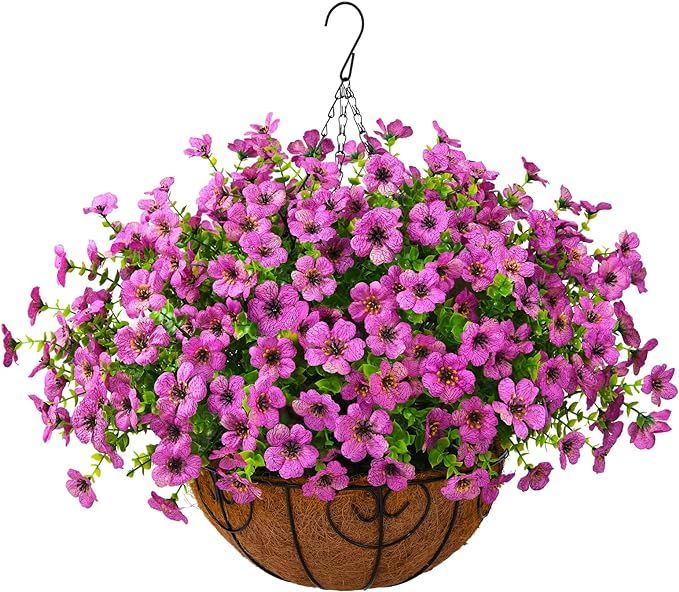 Artificial Faux Hanging Plants Flowers Basket Outdoor Porch Garden Spring Decoration,Fake Silk Da... | Amazon (US)