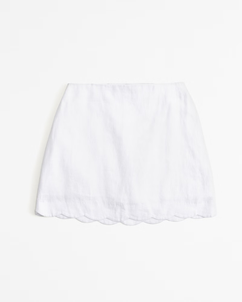 Premium Linen Scallop-Hem Mini Skort | Abercrombie & Fitch (US)