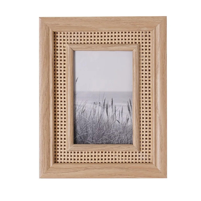 Better Homes & Gardens Wood Rattan Weave Pattern Tabletop 4x6 Picture Frame - 9.5" x 7.5" | Walmart (US)