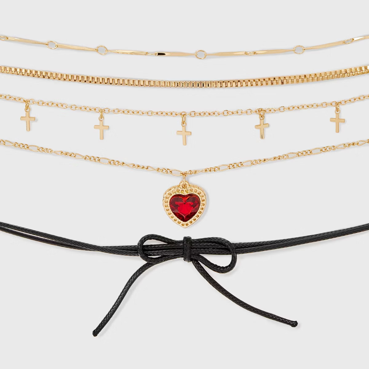 Heart Charm and Wrapped Bow Choker Necklace Set 5pc - Wild Fable™ Gold | Target