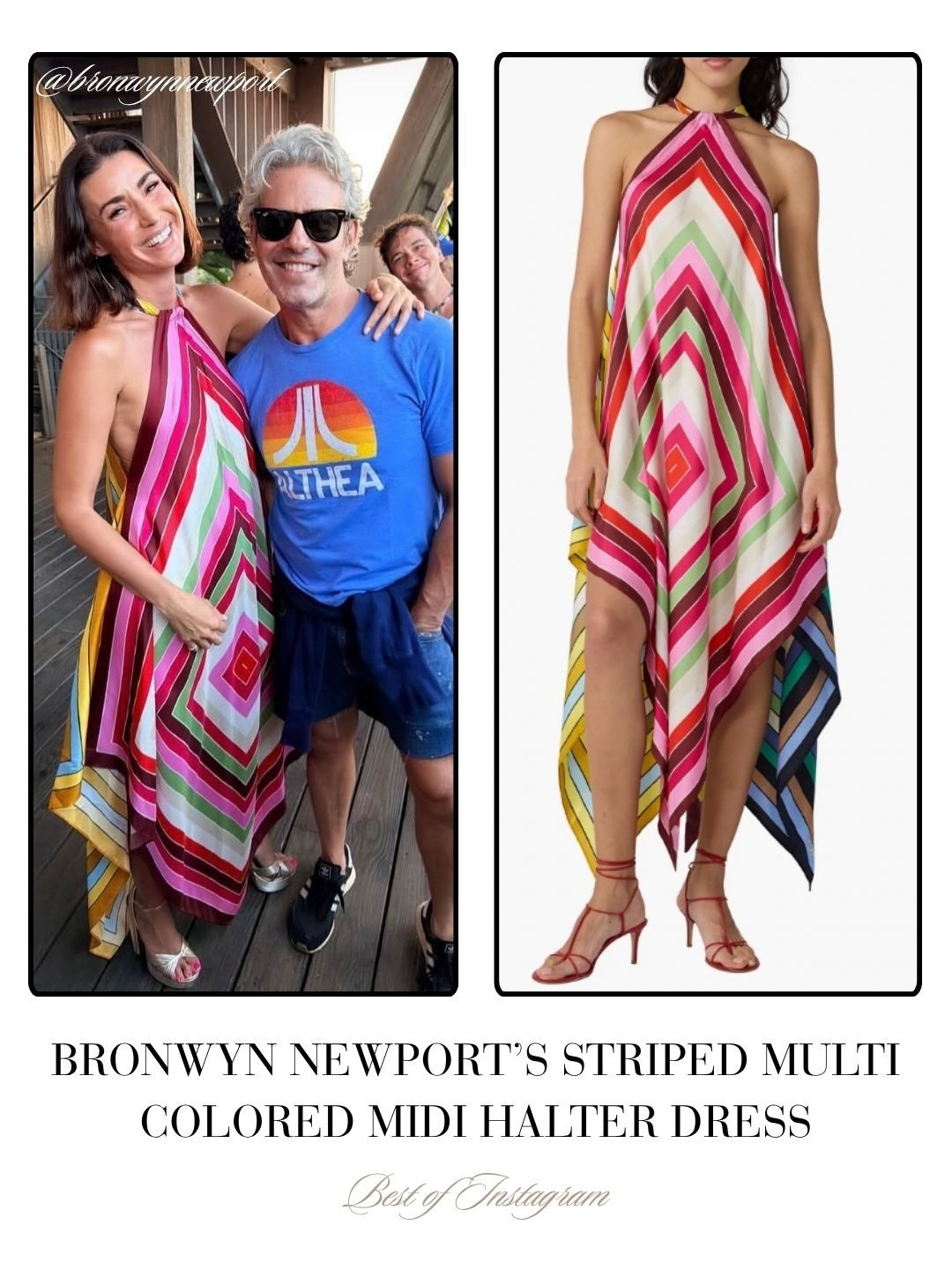 Bronwyn Newport’s Striped Multi Colored Midi Halter Dress 📸 = @bronwynnewport