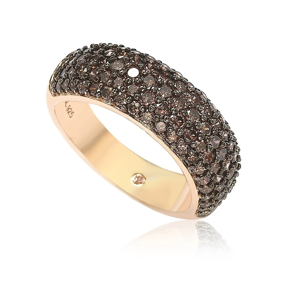 Suzy Levian Brown Cubic Zirconia in Rose Sterling Silver Thick Pave Ba | SUZY LEVIAN