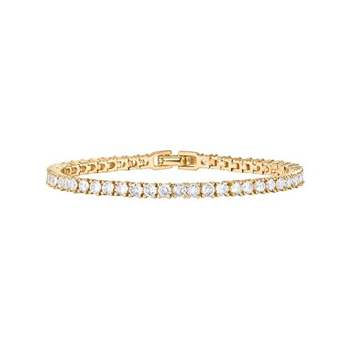 PAVOI 14K Yellow Gold Plated Tennis Bracelets for Women - 3mm Cubic Zirconia Classic Gold Tennis Bracelets for Women and Men - Trendy CZ Jewelry Gifts - Size 6.5 Inches | Amazon (US)