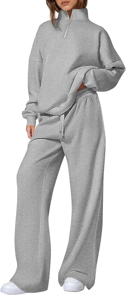 PRETTYGARDEN Womens Casual Two Piece Sets Fall 2026 Outfits Quarter Zip Sweatshirts Straight Leg ... | Amazon (US)