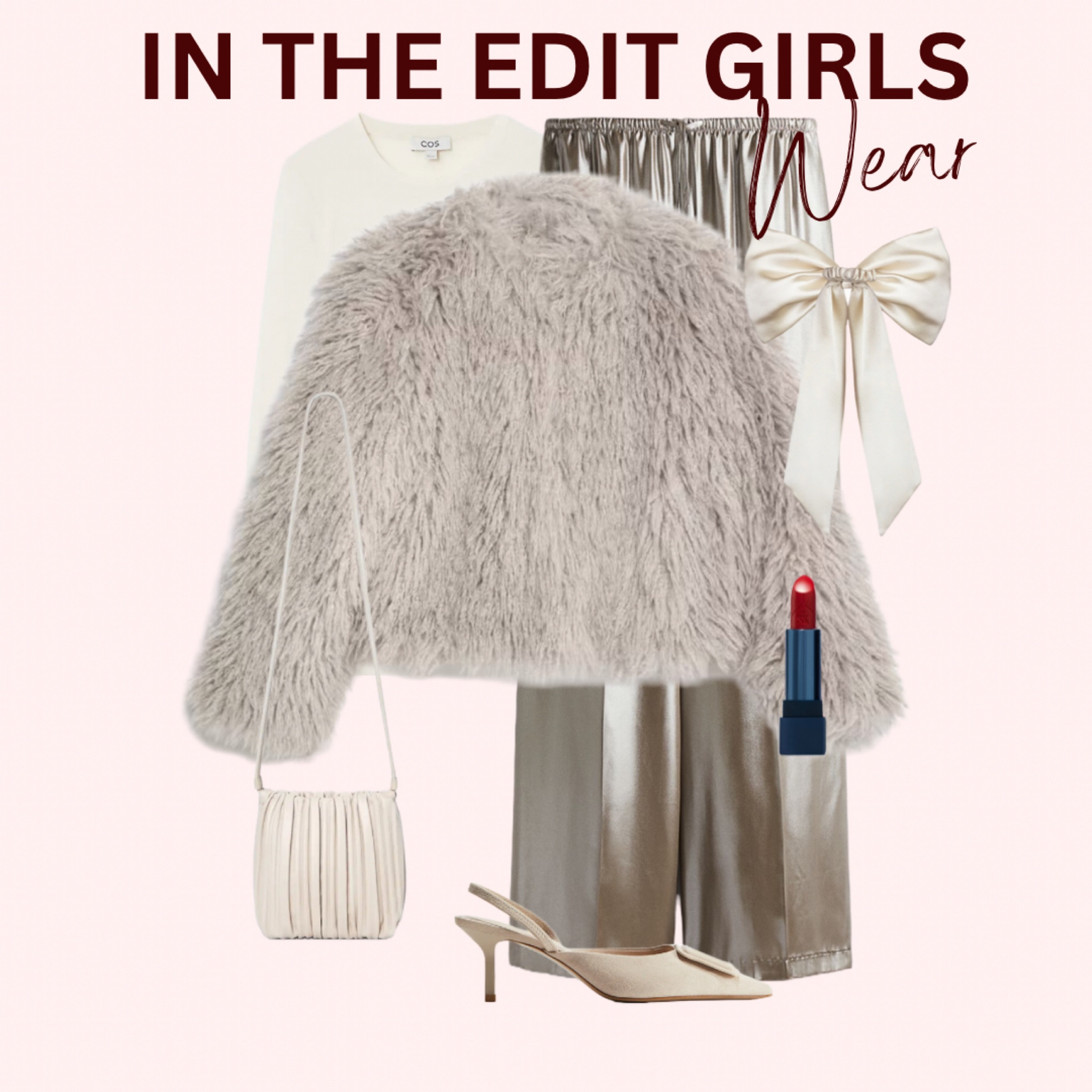 Faux fur jacket styled for Christmas Day 

Faux fur jacket 
Silver trouser 
Cream bag
Cream kitten heel 
Hair bow 

#LTKeurope #LTKover50style #LTKstyletip