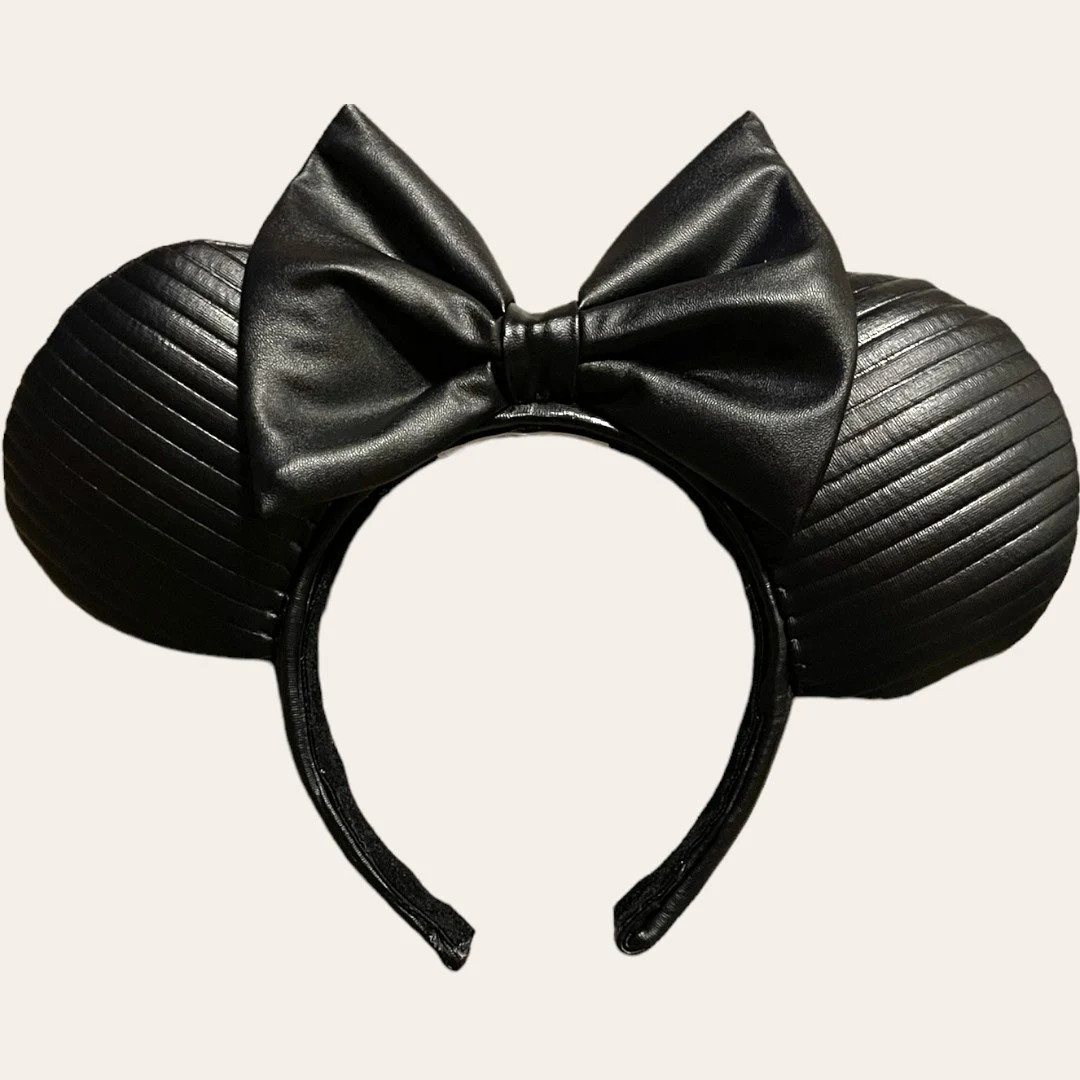 Black Faux Leather Mouse Ears W Leather Bow Minnie Ears - Etsy | Etsy (US)