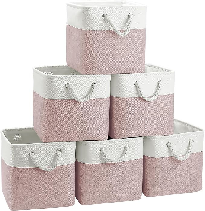 Amazon.com - FinishingBo Cube Storage Bins, 6 Pack 11x11 inch with Cotton Handles for Closet, She... | Amazon (US)
