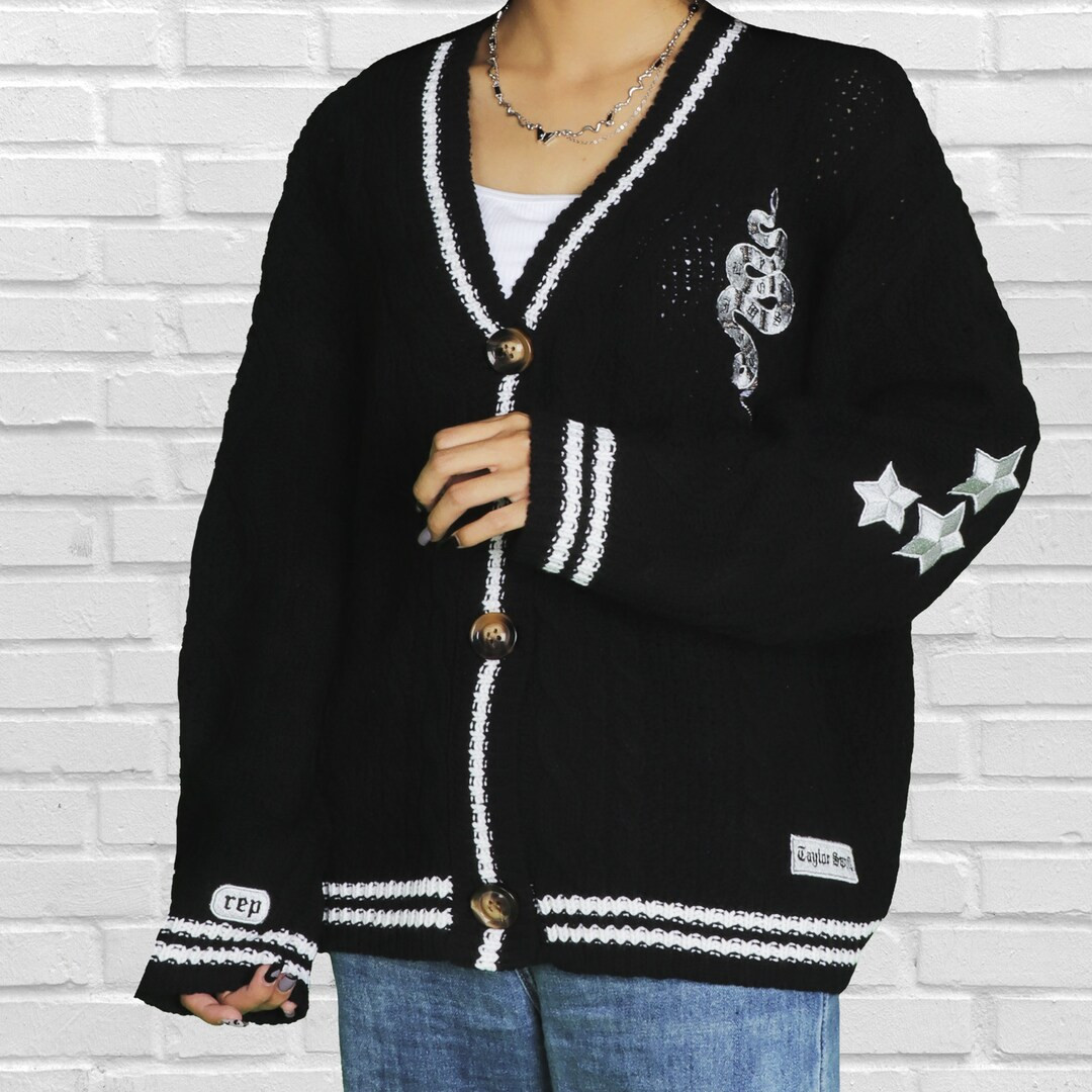 Snake Black Cardigan Silver Star Embroidered Reputation - Etsy | Etsy (US)