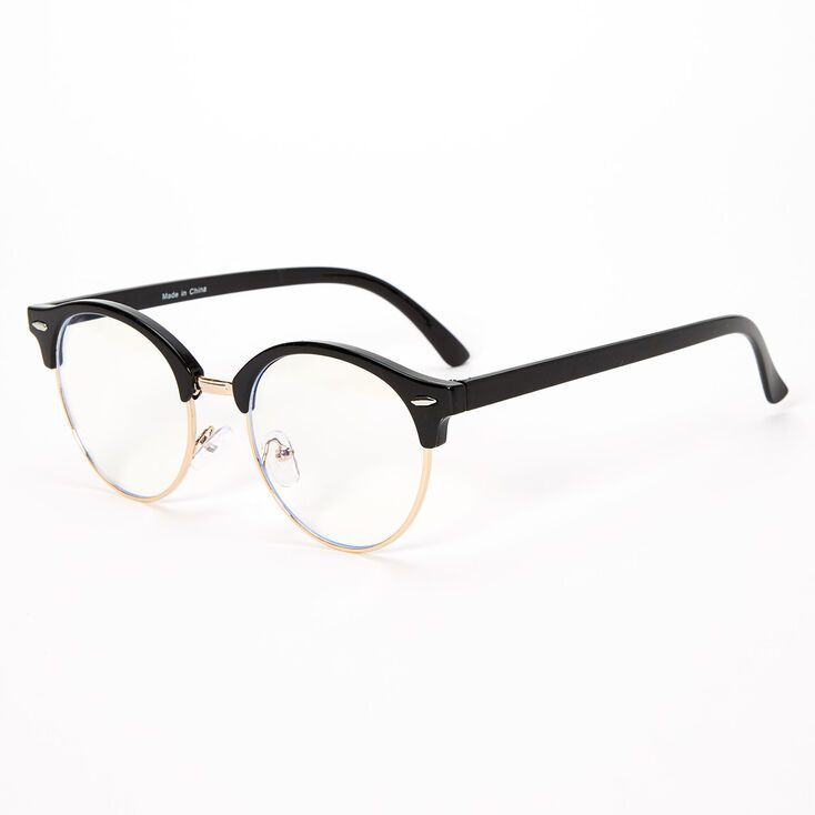 Solar Blue Light Reducing Round Browline Clear Lens Frames - Black | Claire's (US)