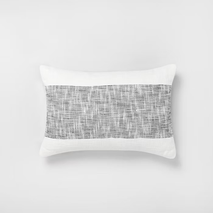 14" x 20" Textured Lumbar Throw Pillow Railroad Gray / Sour Cream - Hearth & Hand™ with Magnoli... | Target