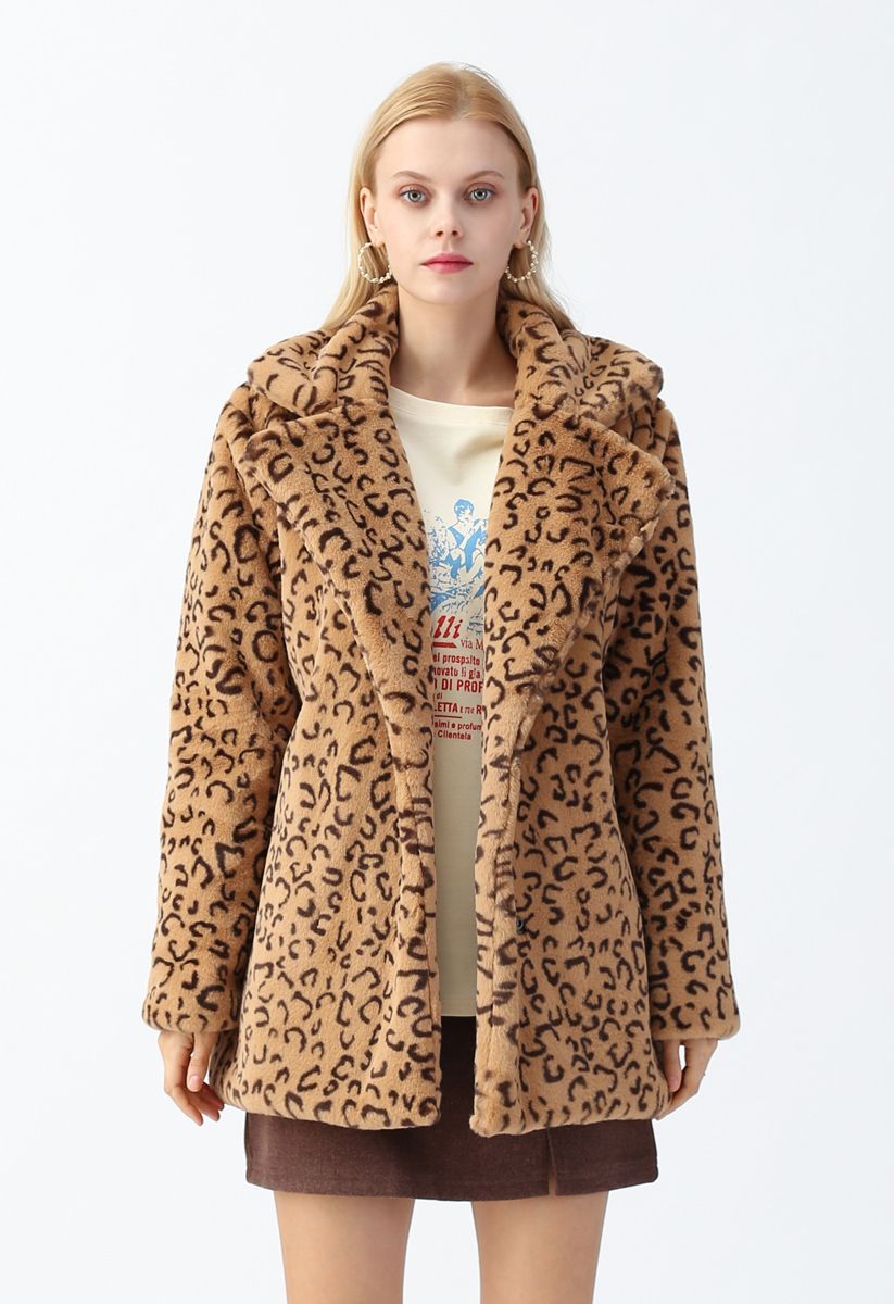 Collared Leopard Faux Fur Coat in Tan | Chicwish