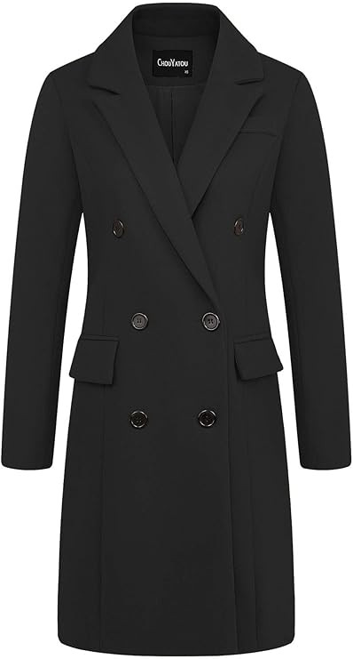 chouyatou Women's Basic Designed Notch Lapel Double Breasted Mid-Long Wool Pea Coat | Amazon (US)