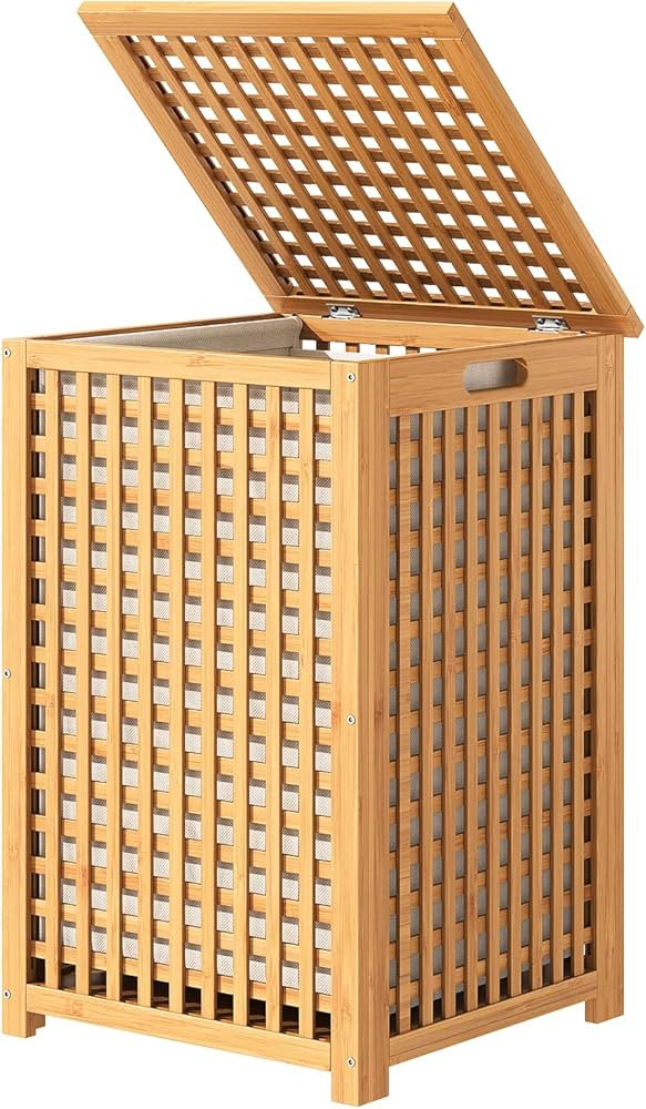 oakvivo Laundry Hamper with Lid, 17.7" x 17.7" x 25.6" Bamboo Laundry Basket with Removable Liner... | Amazon (US)