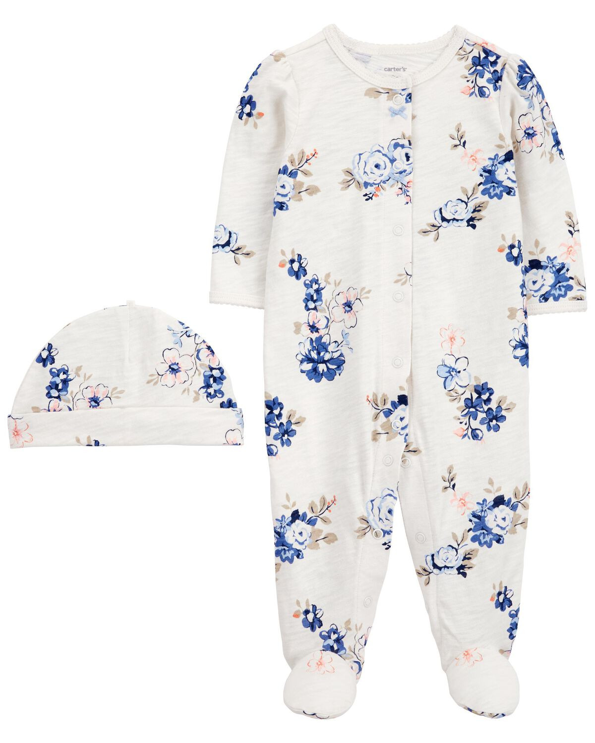 Ivory Baby 2-Piece Floral Snap-Up Sleep & Play & Cap Set | carters.com | Carter's