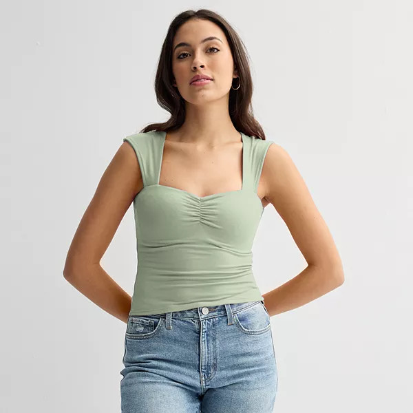 Juniors' Harper & Ivy Short Contour Sleeve Squareneck Top | Kohl's