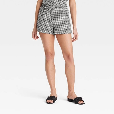 Women's Mid-Rise Linen Pull-On Shorts - A New Day™ Black Gingham Check L: Seam Pocket, Adjustab... | Target