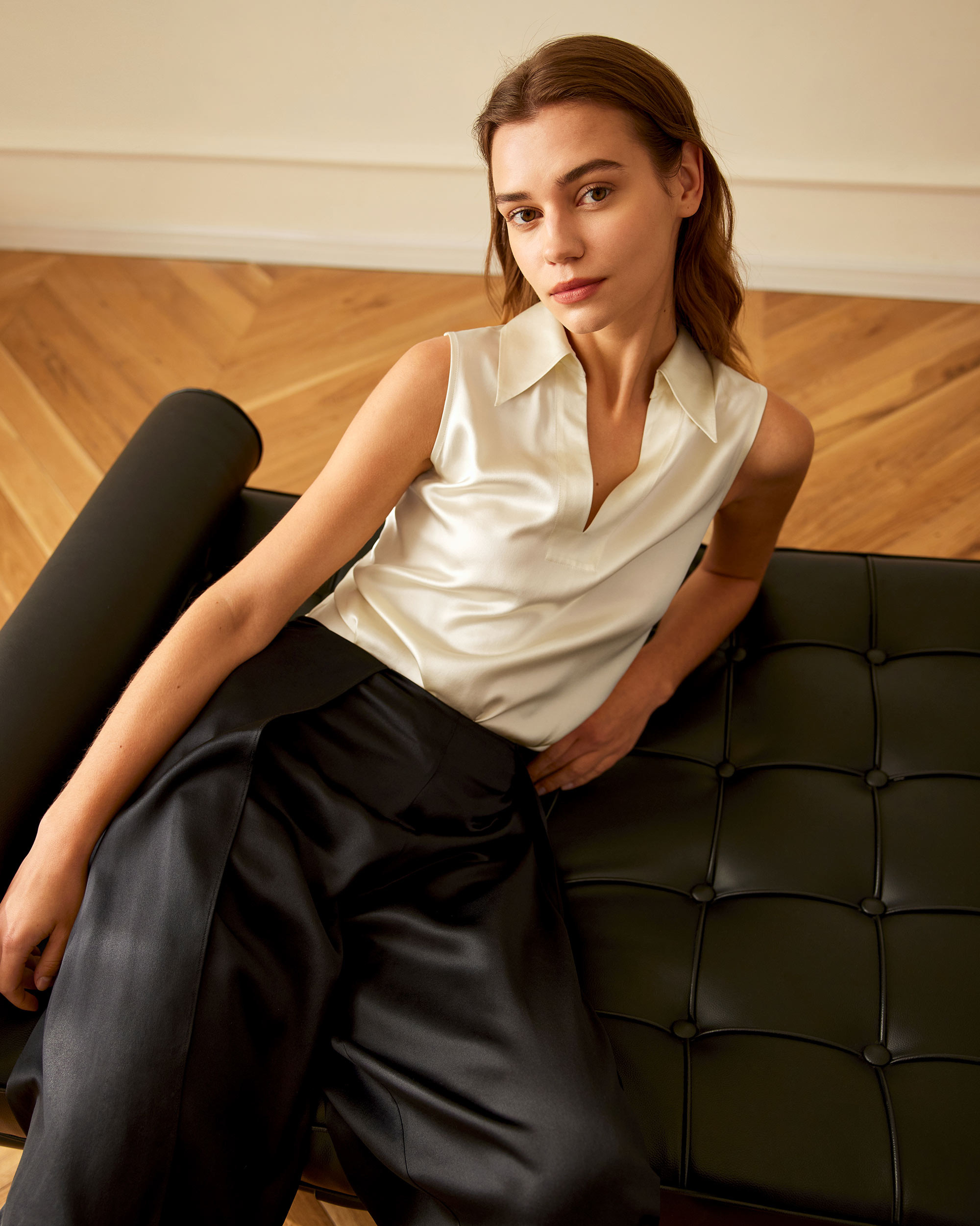 V-Neck Sleeveless Silk Violet Shirt | LilySilk