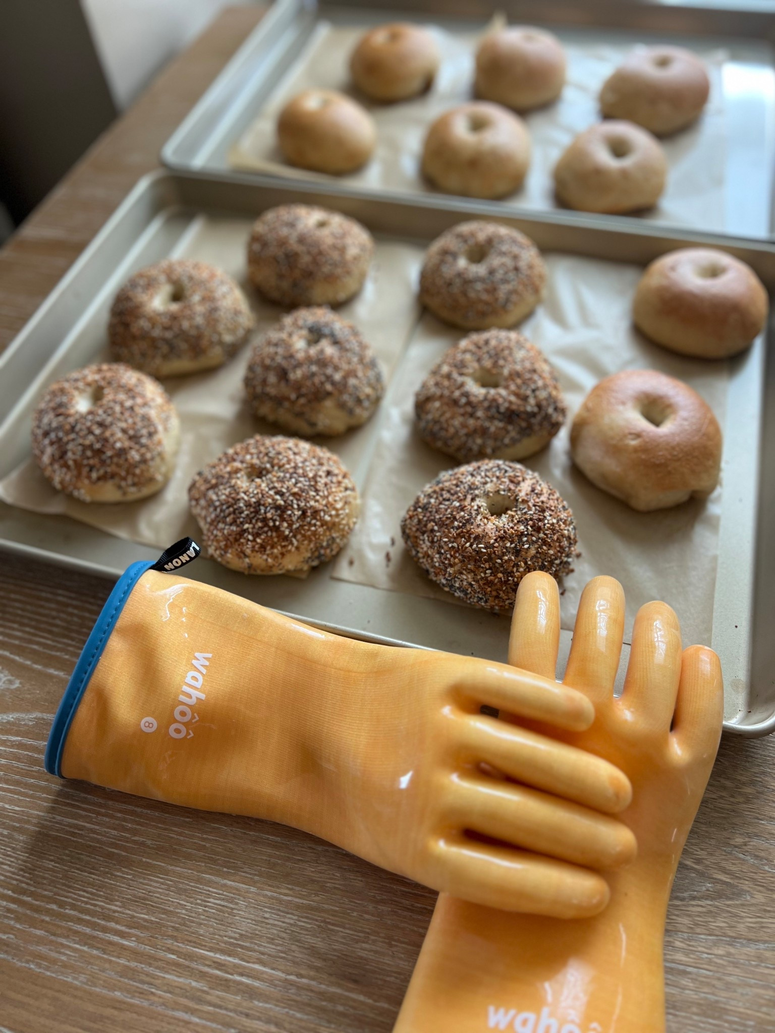 The real MPV in my kitchen! Using them daily! LANON Protection Wahoo Liquid Silicone Smoker Oven Gloves, Food-Contact Grade, Heat Resistant Gloves for Cooking, Grilling, Baking - fresh sourdough bagels straight out of the oven in the back. 

#LTKHome #LTKfoodie #LTKdayinmylife