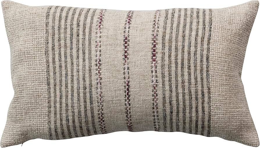 Bloomingville 20 Inches Woven Cotton and Linen Blend Lumbar Embroidered Stripes, Multicolored Pil... | Amazon (CA)