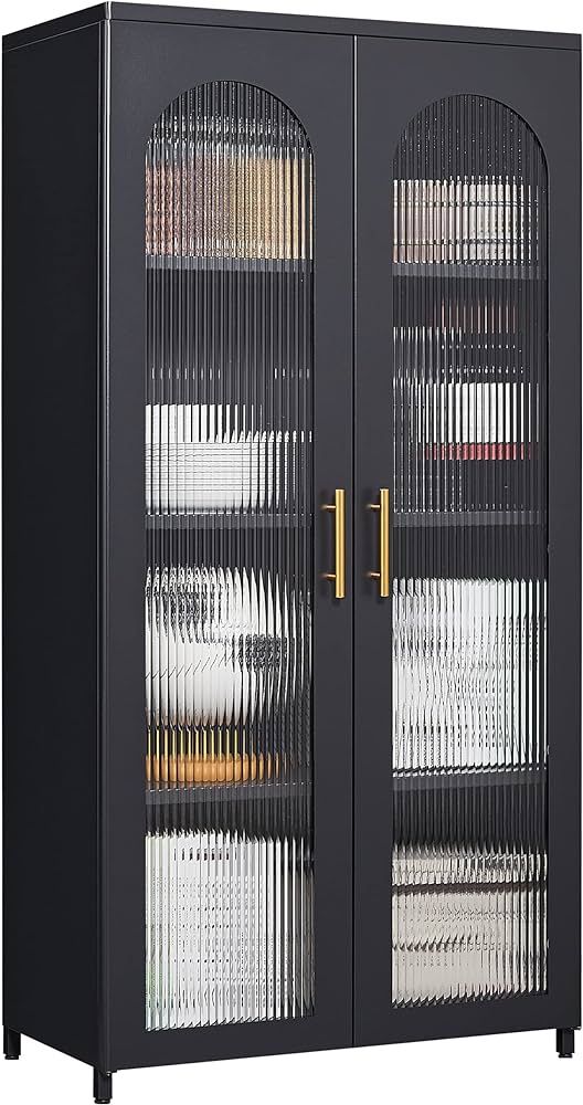 Storage Cabinet with Glass Doors,Glass Storage Cabinet for Living Room,Dining Room and Kitchen,De... | Amazon (US)